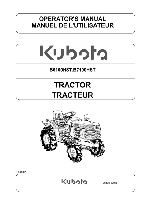 Kubota B6100HST B7100HST Tractor Operator Manual